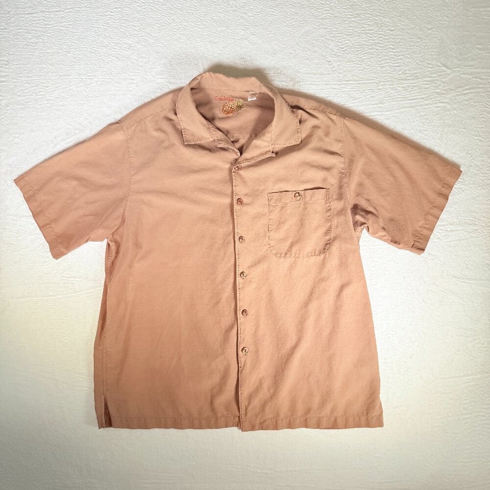 Caribbean Silk Blend Men’s L‎ Coral Button Down Short Sleeve Shirt